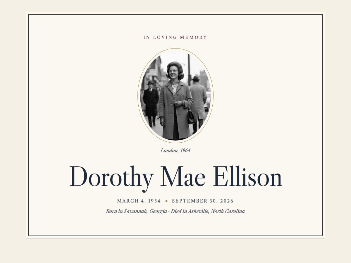 Preview of Dorothy's memorial page